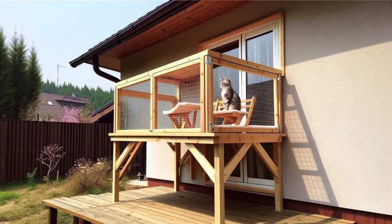 Cat enjoying a window box enclosure attached to a window.