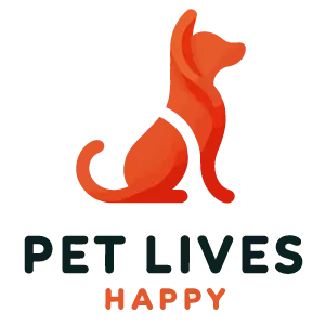 Logo of Pet Lives Happy, featuring a stylized orange dog sitting upright, symbolizing joy and vitality in pet care.